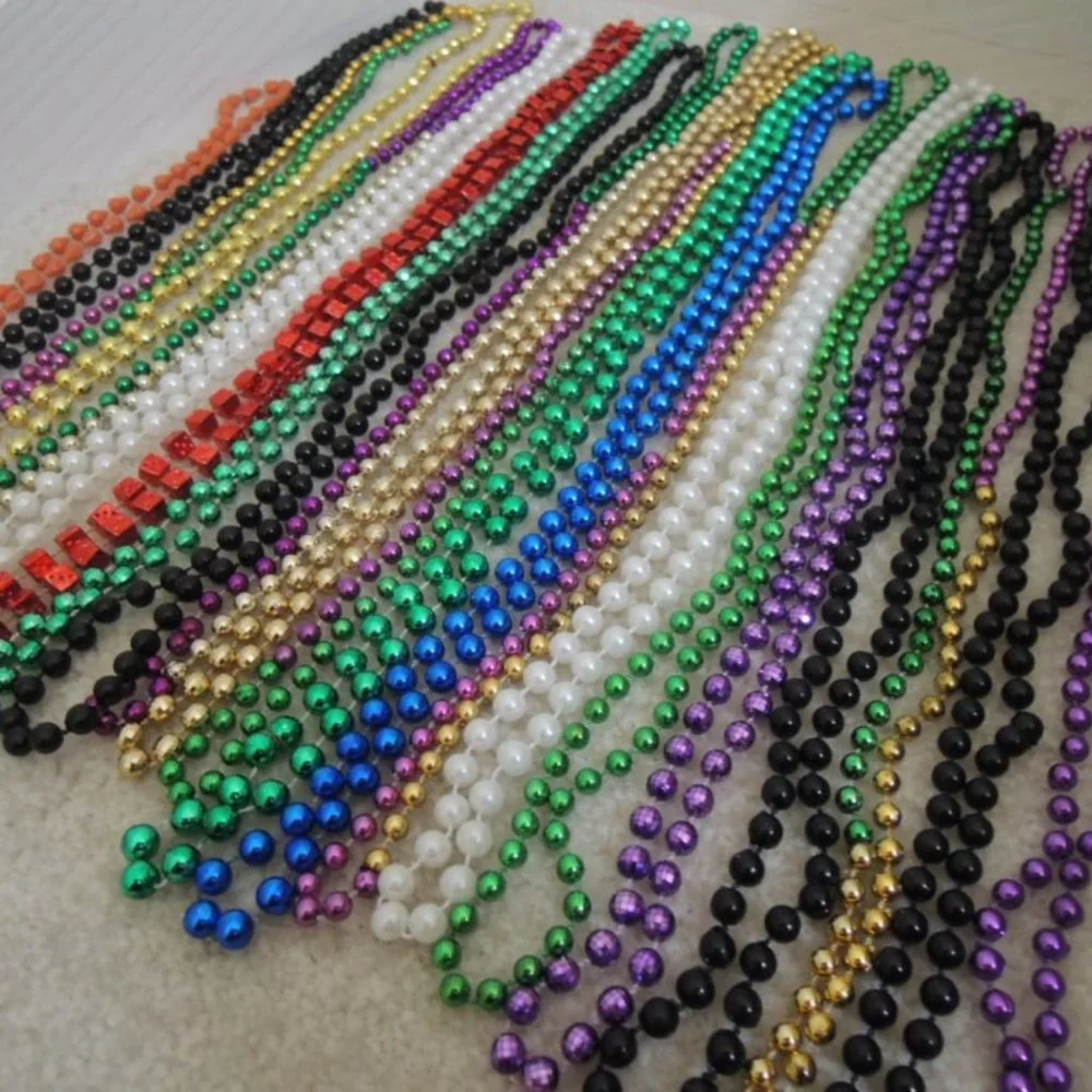 Mardi Gras Masks Beads LOT 24 Necklaces + 2 Bourbon Street Party Masks NEW